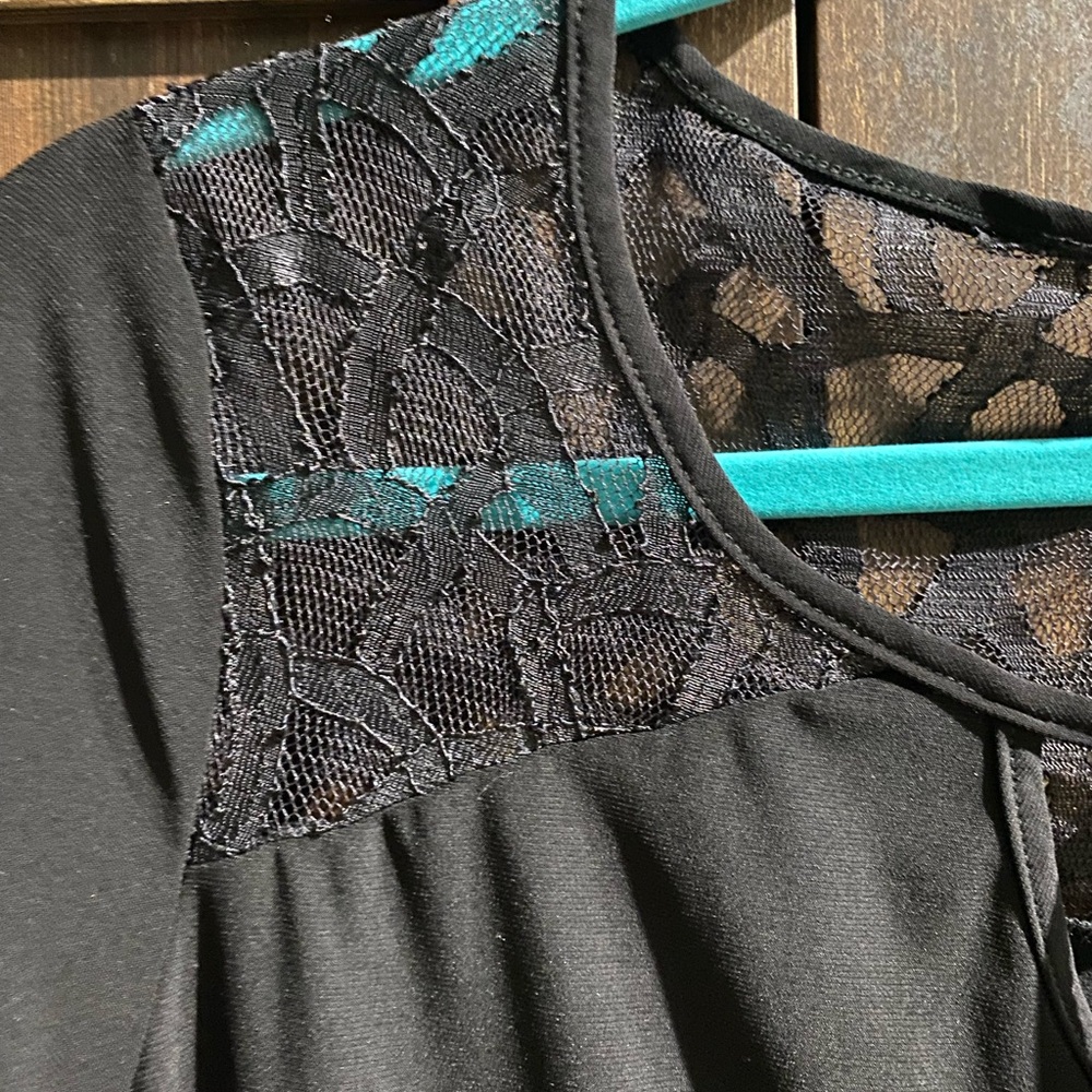 Carol Rose Black Blouse With Lace Size L Long Sleeve Pullover Formal T-shirt - Picture 5 of 5